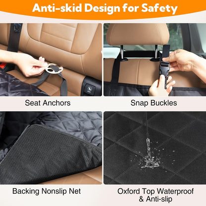 Dog Car Seat Cover for Back Seat, 100% Waterproof Dog Car Hammock with Mesh Window, Anti-Scratch Nonslip Durable Soft Pet Dog Seat Cover for Cars Trucks and SUV